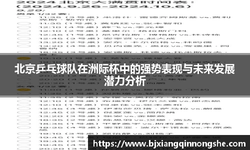 北京乒乓球队在洲际杯中的强势表现与未来发展潜力分析
